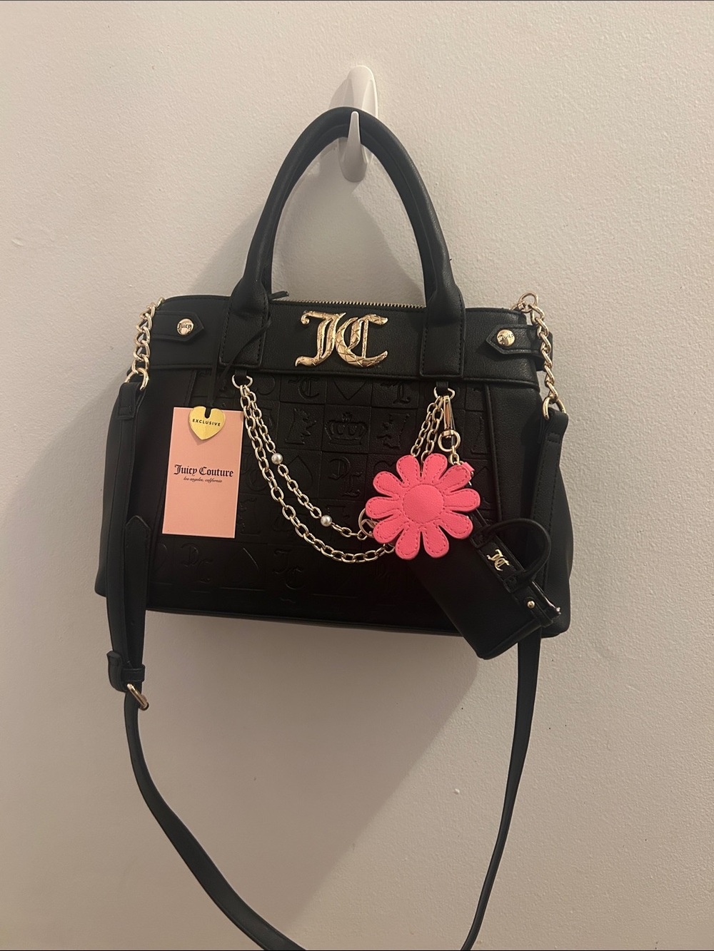 Juicy Couture Black Satchel with Pink Flower Charm